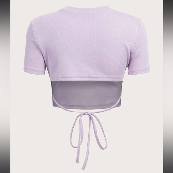 Romwe Lavender Purple Tie Back Crop Tee Large - Picture 2 of 10